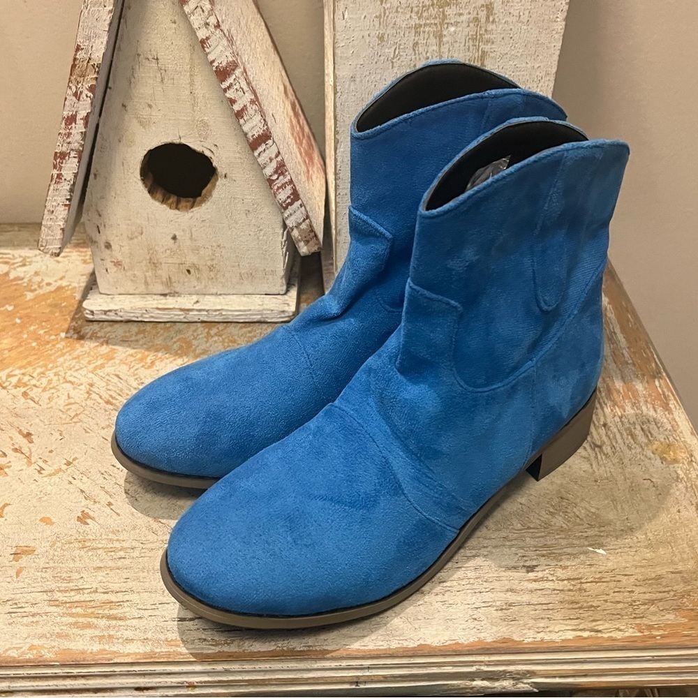 Womens Blue Low Heel Faux Suede Round Toe Ankle Boots Size 41